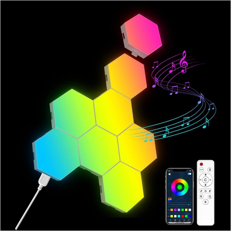 OJQ 8 Pack Hexagon Lights Wall RGB Panel - Hexagonal Led Lights Room Decor Wall Lights Gifts for Men/Women Honeycomb Shape Panels Hexagon Gaming Night Lights for Bedroom Children - Image 1
